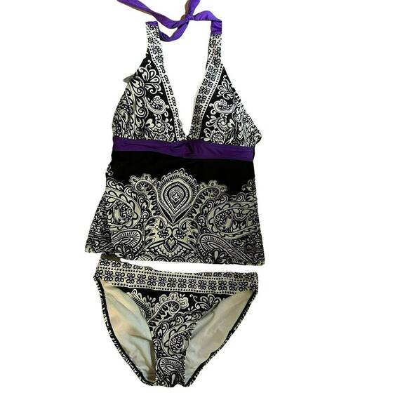 Athleta Paisley Bikini Bottom Black White Purple Small - Picture 1 of 6